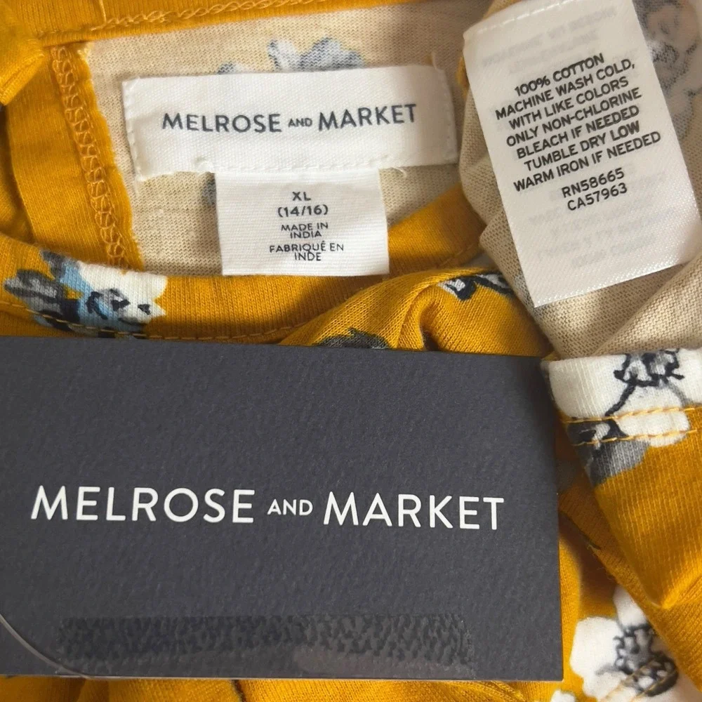 Melrose & Market Girls Size XL/14-16 Yellow Black Floral Romper Keyhole Back NEW